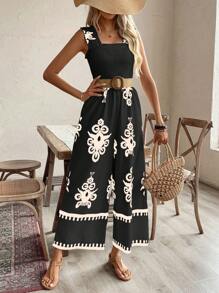 Breezaya Women's Fashion Printed Sleeveless Jumpsuit - Black - View 3