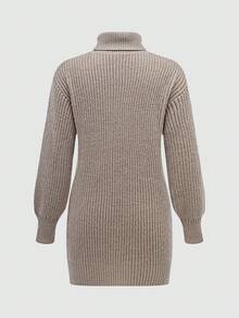 SHEIN Essnce Vestido de jersey de manga larga y unicolor simple para mujer - Caqui - Ver 2