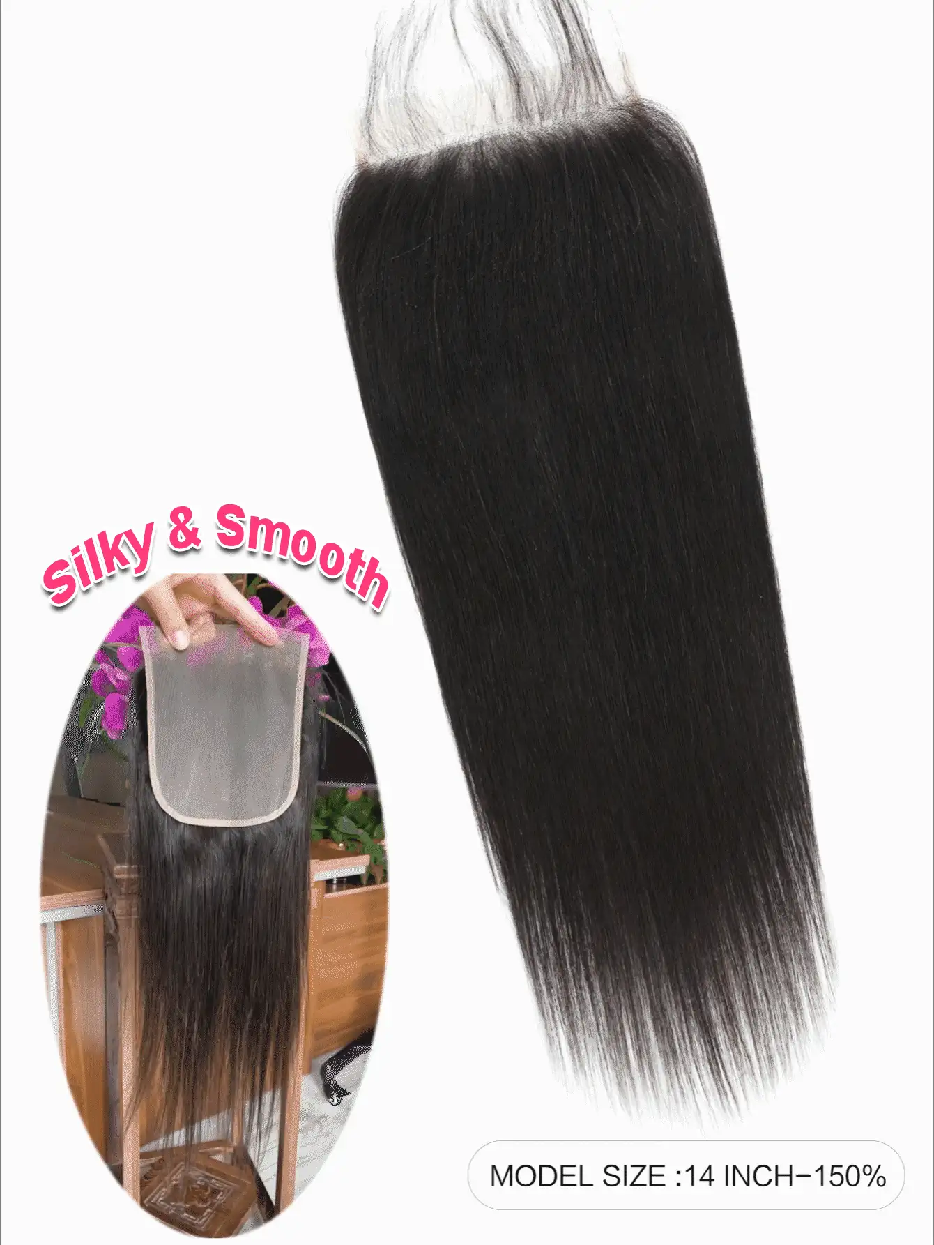 6x6 Transparent Lace Closure Straight Free Part Remy Human Hair Big Closure Pre Plucked With Baby Hair Natural Hair Line Natural Black - Natural Black - View 2
