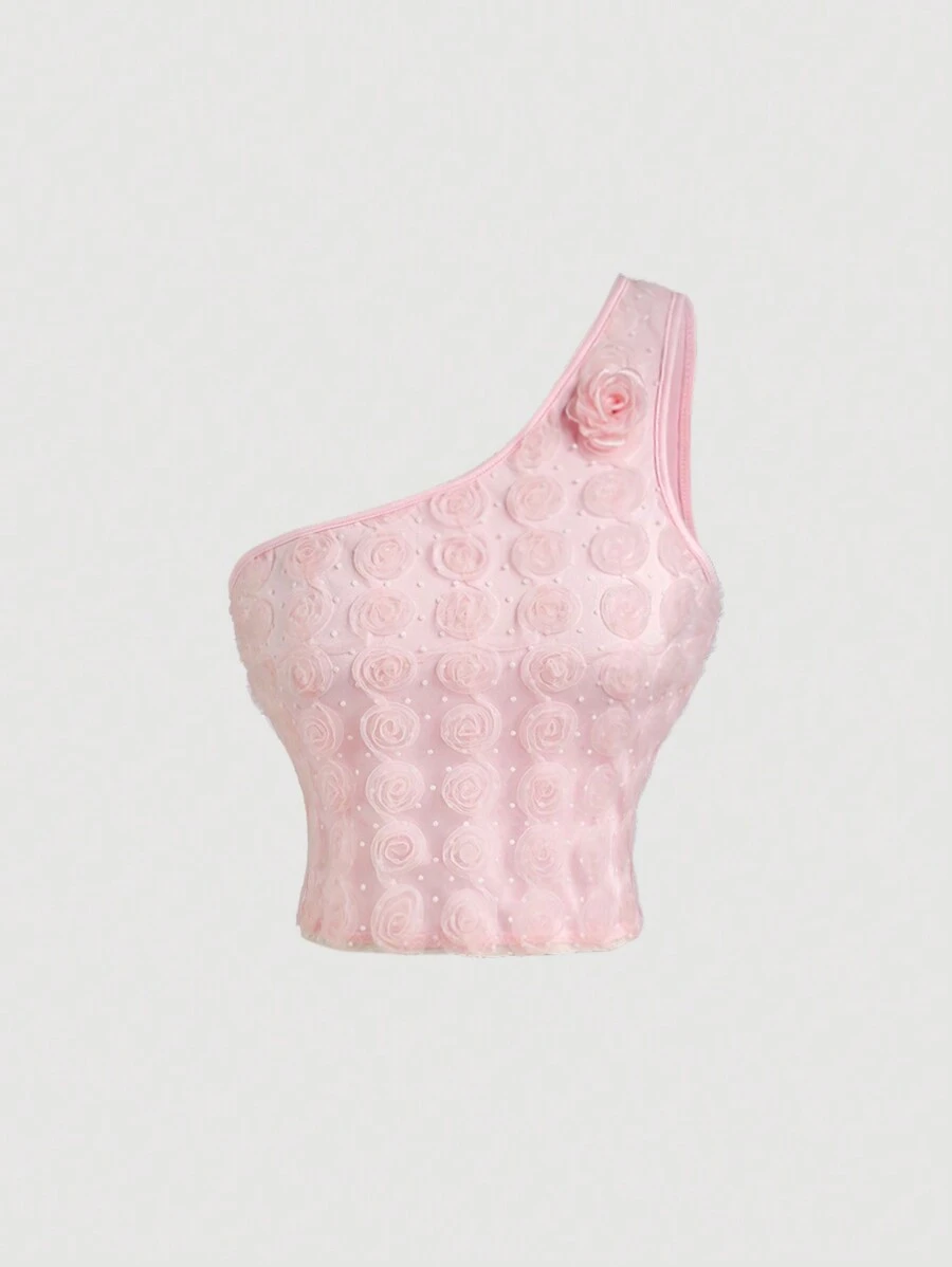 SHEIN MOD Summer Texture Fabric Flower Decorated Romantic Top - Multicolor - View 1