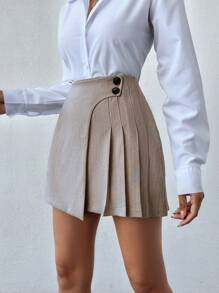 EURMUSE Women's Casual Striped Wrapped Pleated Skirt, Summer - Beige - View 3