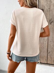 SHEIN Frenchy Women's Summer Holiday Short Sleeve Lace Trimmed Apricot T-Shirt,Old Money Style Casual