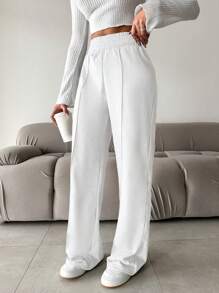 SHEIN Cottnline 女性休閒彈性腰筒直筒褲 - 彩色 - 查看 5