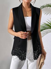 Chiquease 女性時尚無袖西裝外套 - 黑色 - 查看 1