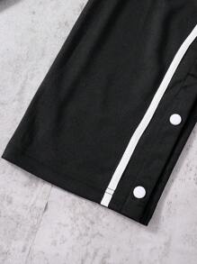 青少年運動休閒針織直筒束腰汗褲，配編織紋路 - 黑色 - 查看 5