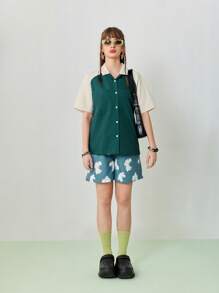 SHEINNeu Women's Color Block Simple Short Sleeve Shirt For Daily Wear - Multicolor - View 5