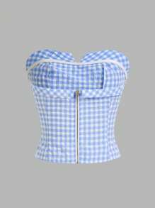 Easelle Tops de algodón para mujeres - Azul y blanco - Ver 2