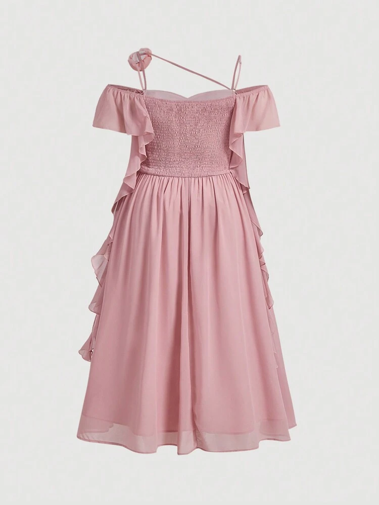 Plus Size Summer Solid Color Sleeveless 3D Floral Printed Pink Dress For Women,Grad Dress,Elegant Wedding Dress,Dress