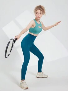 SHEIN Teen Girl Sports Ruched Leggings Dark Green Yoga Pants - Dark Green - View 1