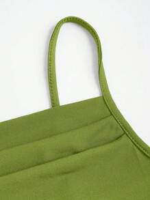 Sweetra 女式夏季纯色褶皱鱼尾下摆紧身优雅吊带连衣裙长款女装 - 橄欖綠 - 查看 7