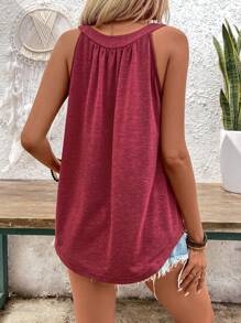 SHEIN LUNE Top de verano sin mangas y cuello en U plisado rojo para mujer - Burdeos - Ver 2