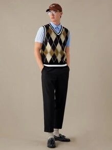 Manfinity RebelGame Áo len nam họa tiết Argyle sọc sọc, đi học lại - Nhiều màu - Xem 4