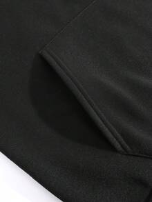 Letter Slogan & Bear Graphic Print Kangaroo Pocket Drawstring Hoodie, Warm - Black - View 5