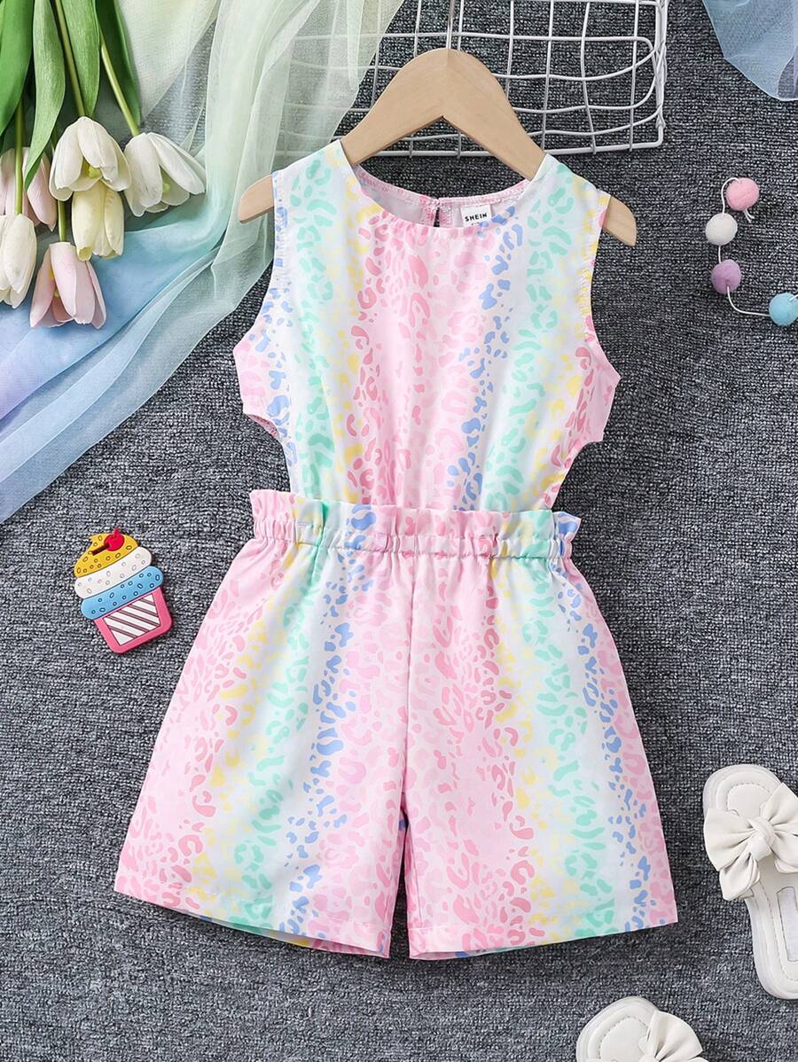 SHEIN 年輕女孩休閒無袖連體褲，日常穿著 - 彩色 - 查看 1