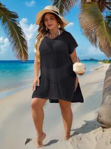 Swim Vcay Plus Size Women's Plain And Simple Daily Cover Up,Summer Beach - Black - View 5