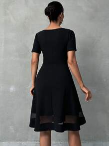 RueChic Women's Square Neck Solid Color Short Sleeve Elegant Summer Dress - Black - View 4