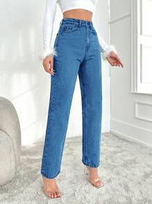EURMUSE Women'S Straight Leg Jeans - Navy Blue - View 4