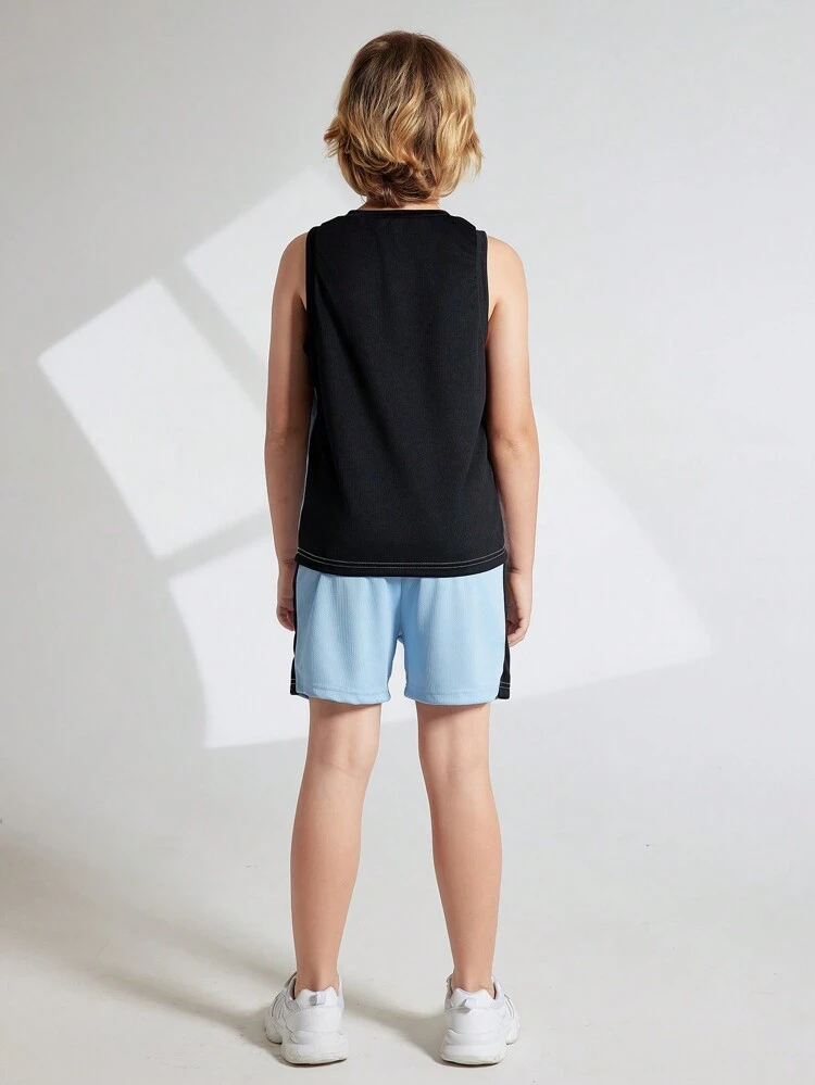Tween Boy Quick Dry Breathable Sleeveless Tank Top Set In Blue And Black