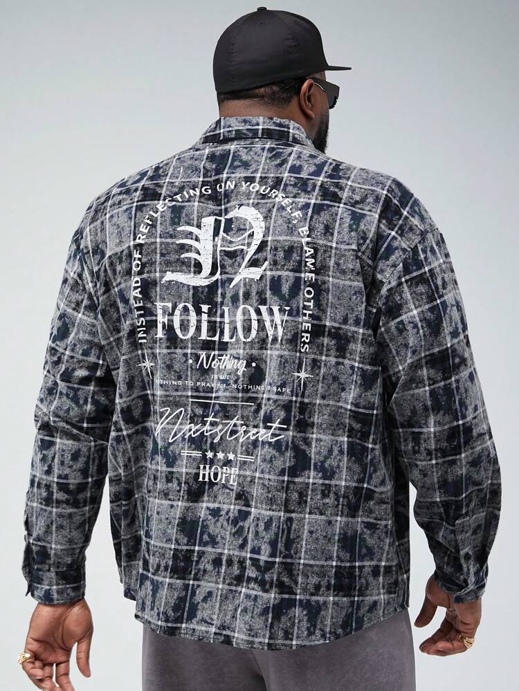 Men's Plus Size Woven Grid Casual Loose Long Sleeve Shirt