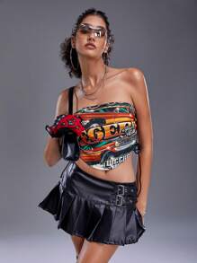 Hendraartwork Artist Y2K Leisure Printed Crop Top With Slim Fit And Open Back Design For Women, For Summer, Holiday, Vacation, Going Out, Festival, Ibiza Fits, Western Wear - Multicolor - View 2