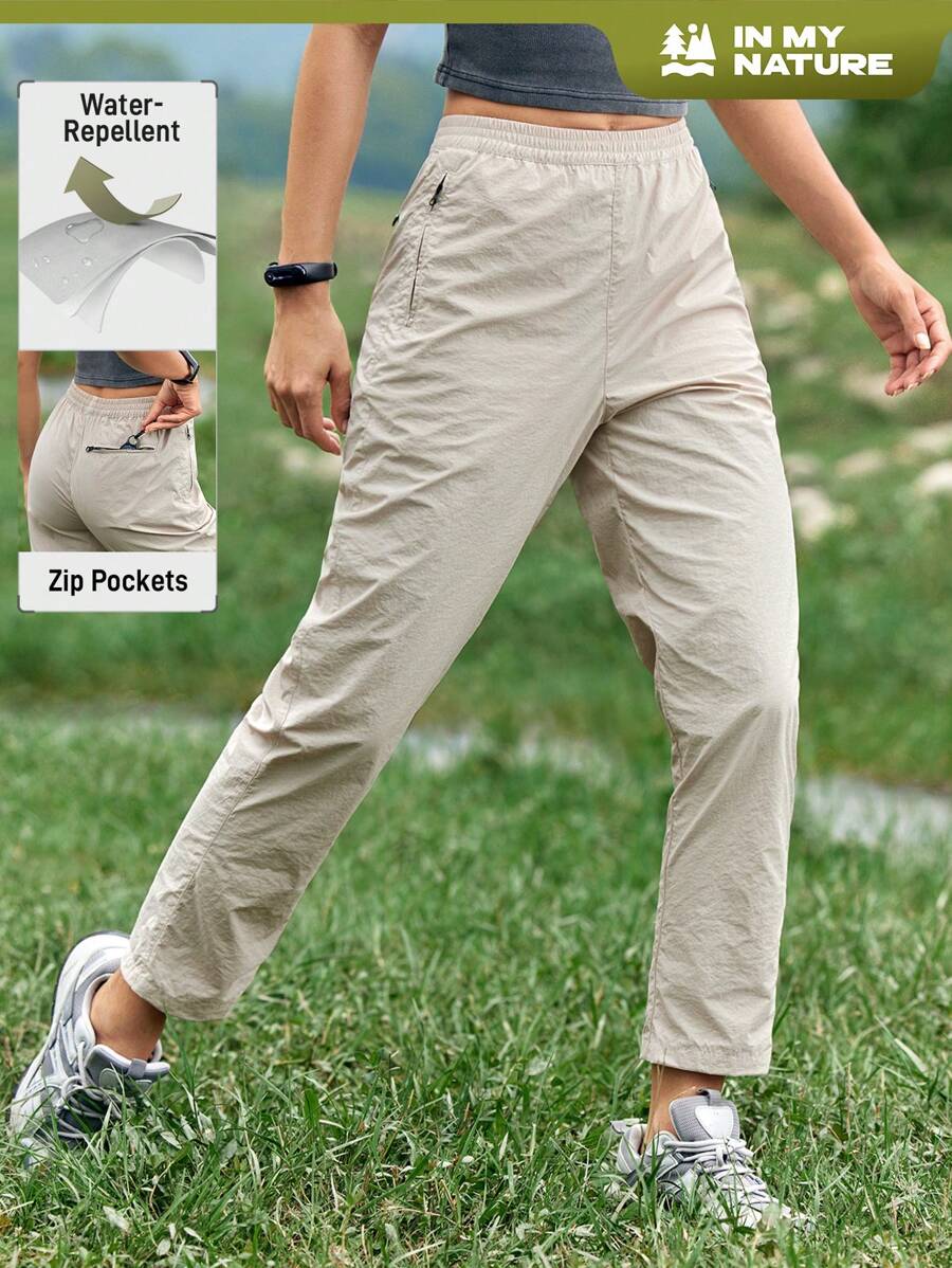 In My Nature Pantalones para exteriores casuales sencillos de unicolor para mujeres - Caqui - Ver 1