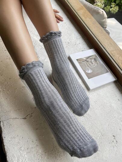 DAZY Women Daily Lace Trim Mid-Calf Socks