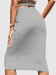 INAWLY Váy mặc hàng ngày màu trơn đơn giản cho nữ - Màu Xám nhạt - Xem 2