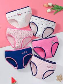 Tween Girl 6 Packs Triangle Panties With Heart Print, Color-Blocking, And Edging Design - Multicolor - View 1
