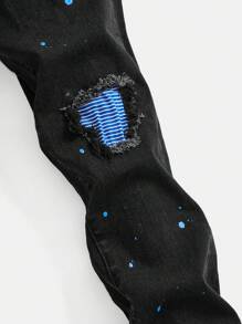 Tween Boy Casual Slogan Printed Short Sleeve T-Shirt With Ink Splatter Ripped Jeans Set - Multicolor - View 5