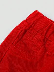SHEIN Baby Boys' Casual Loose Mid-Waist Printed Straight Leg Jeans With Rubber Print - Red - View 3