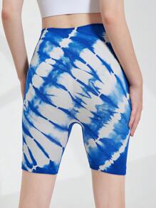 SHEIN Shorts deportivos de tiro alto para adolescentes con estampado tie-dye de verano