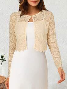Women's Fashionable And Elegant Lace Long Sleeve Cardigan, Versatile Style - Apricot - View 1