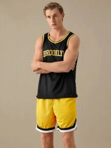 Manfinity VCAY 男士字母印花籃球針織休閒兩件套 - 黑色 - 查看 4