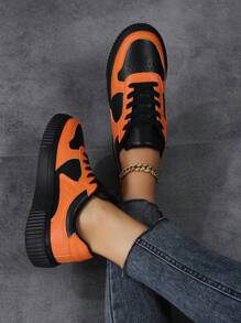 秋冬女士休闲鞋，女士运动鞋，时尚小白鞋，街头女鞋，轻便滑板鞋，女士低帮板鞋，女士运动鞋 - 橘色 - 查看 3