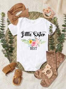 Conjunto de ropa a juego para hermanos, mameluco de verano informal con estampado floral y patrón de dibujos animados para bebé niña, vestimenta para hermanas mayores y menores, regalo para hermanas mayores y menores, conjunto para hermana menor, camiseta para hermana menor - Blanco - Ver 2