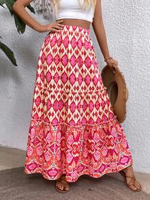 SHEIN Unity Women's Colorful Printed Simple Daily Skirt Maxi Women Outfit - Multicolor - View 4