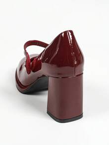 Zapatos de tacón grueso y punta redonda estilo Mary Jane sexy con plataforma impermeable - Burdeos - Ver 3