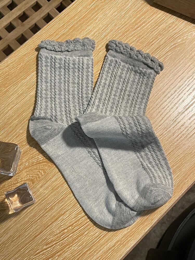 Women Daily Lace Trim Mid-Calf Socks