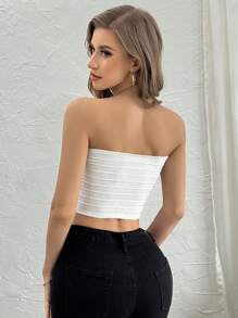 SHEIN Privé Elegant And Casual Short Style Milk White Tube Top With Twisted Front Design, Perfect For Holiday Parties - Beige - View 2