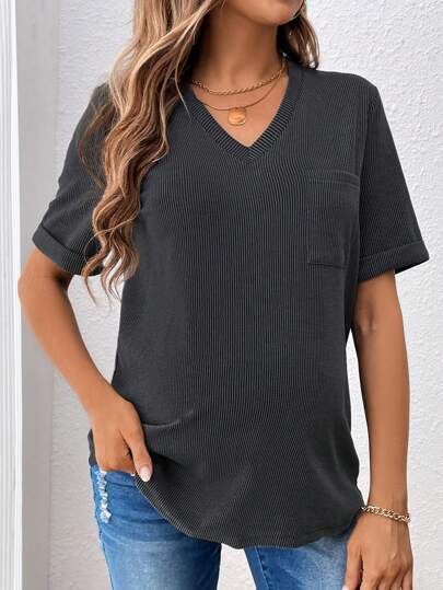 SHEIN Pregnant Women Solid Color Simple Style Short Sleeve T-Shirt For Daily Wear For Maternity