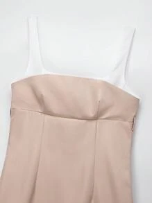 SHEIN EZwear Vestido de verano para mujer con cuello cuadrado y parche de dos colores