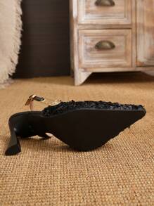 女性新款方頭高跟涼鞋，高貴設計，夏季 - 黑色 - 查看 2