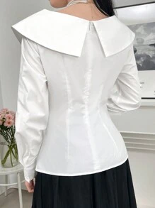 Modelyn 女士純色百搭日常長袖襯衫 - 白色 - 查看 2