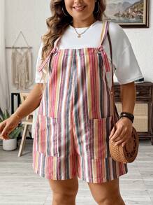 SHEIN LUNE Quần yếm sọc cầu vồng dệt nhiều màu thời trang dành cho nữ Plus Size - Nhiều màu - Xem 4