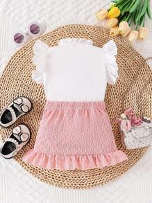 Elegant Double-Layer Ruffle Top With Stylish Skirt For Baby Girl - Pink - View 2