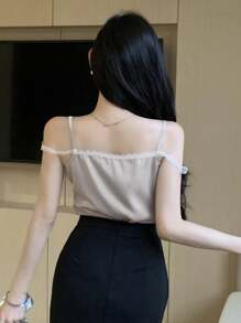 DAZY Áo yếm không tay viền ren màu khối Slim Fit dành cho nữ - Bụi tím - Xem 2