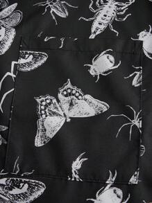 ROMWE Goth Women's Summer Casual Shirt Dress With Insect Print And Waist Tie - Black - View 4