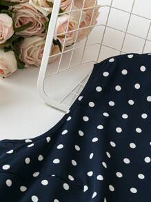 SHEIN LUNE Váy chấm bi không tay cỡ lớn có túi, dành cho mùa hè - Xanh đậm - Xem 6