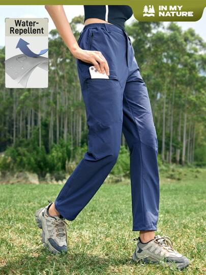 In My Nature 女款戶外運動/通勤抗濺水拉鍊口袋長褲