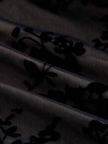 SHEIN MOD Plus Kích Thước Mùa Hè Retro Đen Nhung Lưới Áo Ngực Xếp Ly Thắt Nơ Ruy Băng Chữ A Spaghetti Đầm Dây, Mùa Hè - màu đen - Xem 4